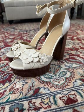 MICHAEL Michael Kors Flora Appliqué Cream Floral Platform Sandal Heels